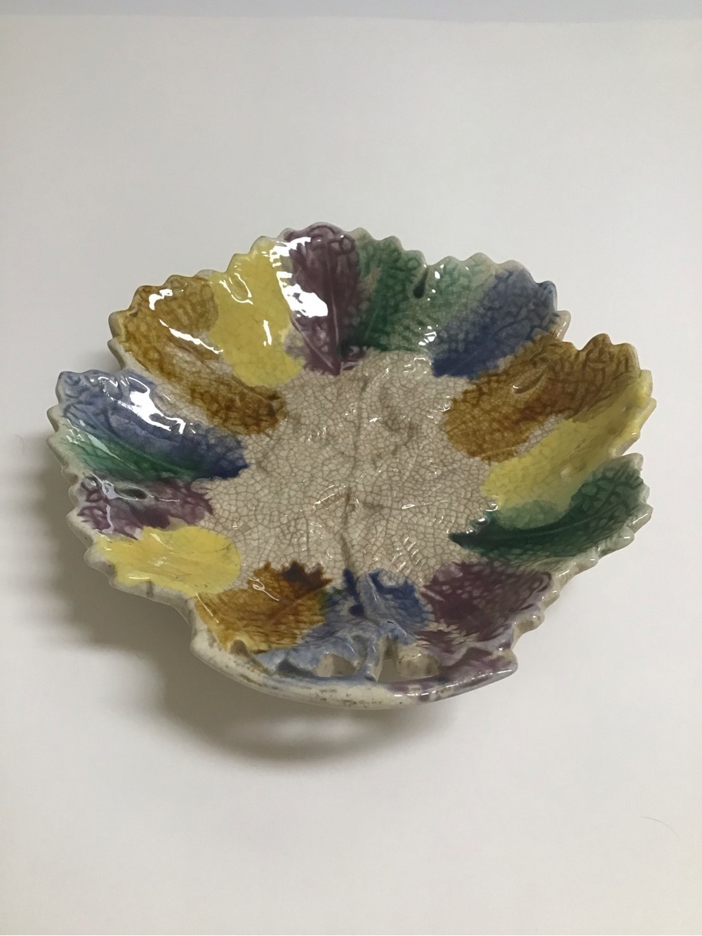 Antique Majolica Leaf Plate 1880's ? Morley & Co. Wellsville OH  7x7” Colorful - Picture 7 of 13